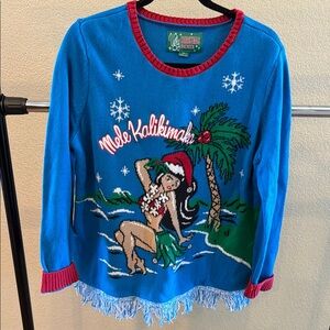 Blue 'Mele Kalikimaka' Hawaiian Hula Ugly Christmas Sweater